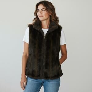 Women's Giacca iGallery Reversible Brown Faux Fur Vest Size Medium